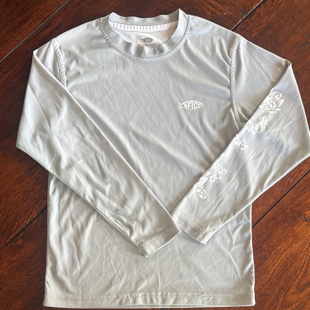 AFTCO YOUTH Light Gray Performance Long Sleeve Tee with Sleeve Graphics